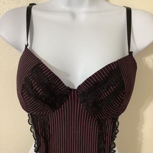 Marilyn Monroe Black Stripe Dollette Nymphet y2k Gyaru Apron Bow Lace Slip L - Picture 2 of 8